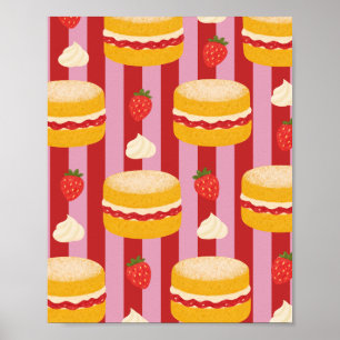 Pink and red stripes with cake pattern poster