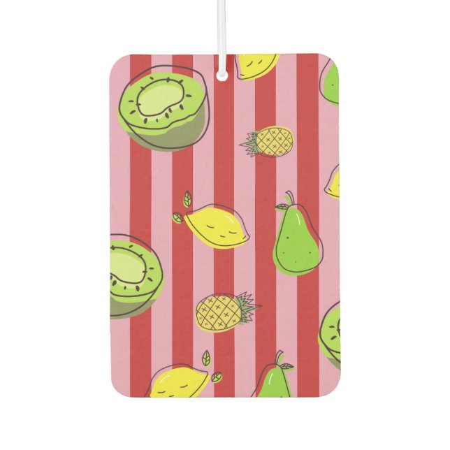 Pink and red stripes with fruit pattern air freshener (Front)