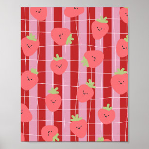 Pink and red stripes, with strawberries poster