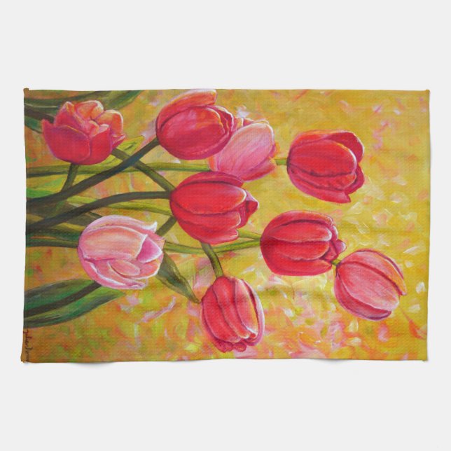 Pink and Red Tulip Arrangement   Kitchen Towel (Horizontal)