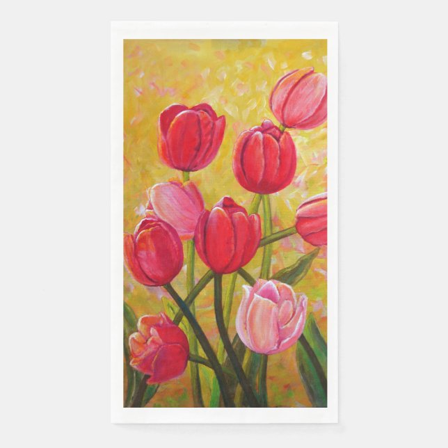 Pink and Red Tulip Bouquet Painting  Napkin (Front)