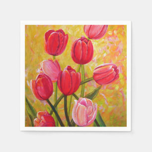 Pink and Red Tulips bouquet.  Napkins