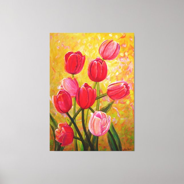  Pink and Red Tulips Painting Canvas Print (Front)