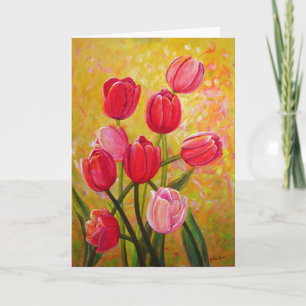 Pink and Red Tulips Painting   Card