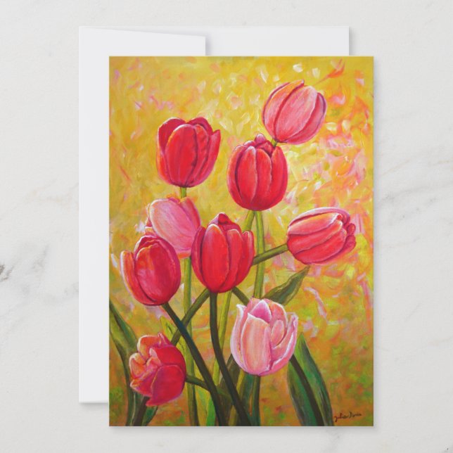 Pink and Red Tulips Painting   Invitation (Front)