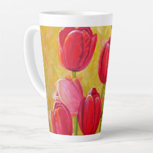 Pink and Red Tulips Painting   Latte Mug