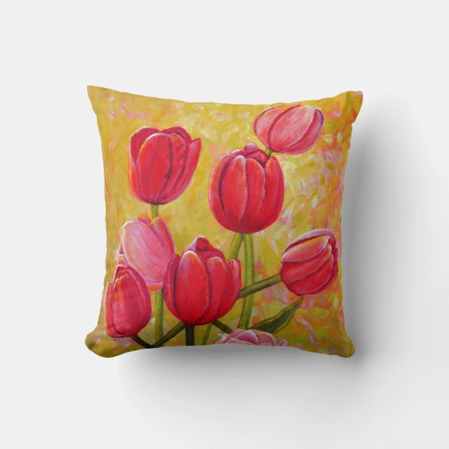 Pink and Red Tulips Painting  Throw Pillow (Front)
