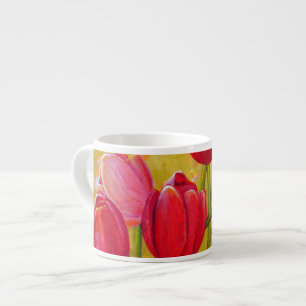 Pink and Red Tulips Still Life Painting Espresso Cup