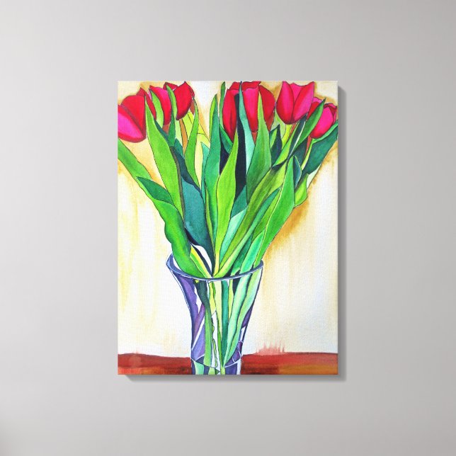 Pink and Red tulips still life watercolour Canvas Print (Front)