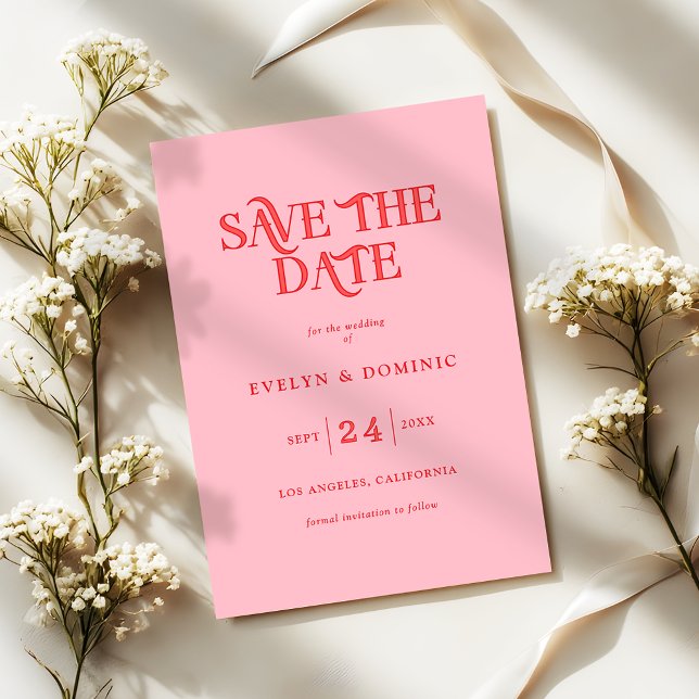 Pink and Red Typography Retro Modern Wedding Save The Date (Creator Uploaded)
