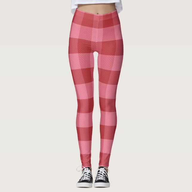 Pink and Red Valentine Plaid Leggings (Front)