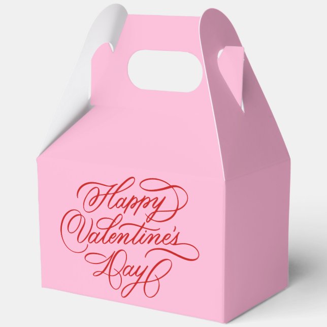 Pink and Red Valentines Day Calligraphy Favor Box (Front)