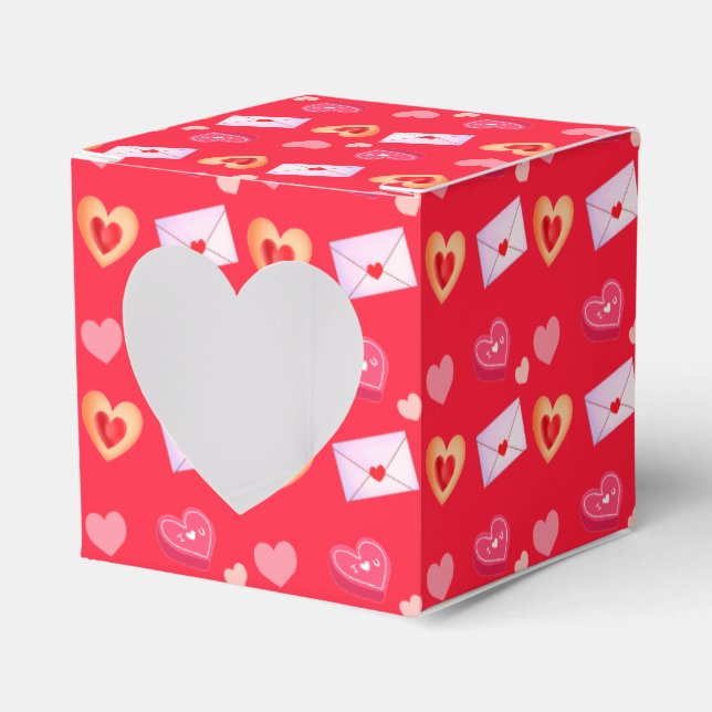 Pink And Red Valentine's Day Treats & Love Letter Favor Box (Front Side)