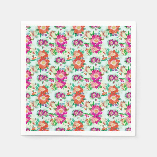 Pink and Red Vintage Floral Pattern Napkin (Front)