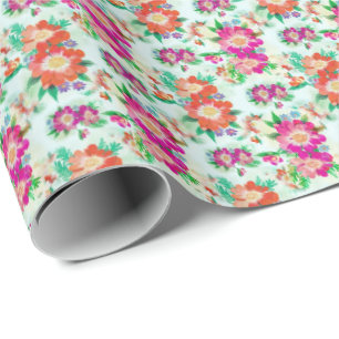 Pink and Red Vintage Floral Pattern Wrapping Paper