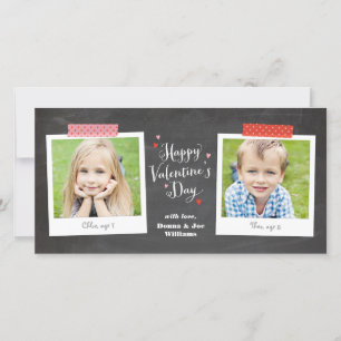 Pink and Red Washi Tape and Chalkboard Two-Photo Holiday Card