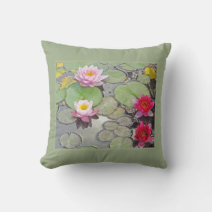 Pink And Red Water Lilies Throw Pillow
