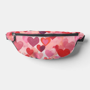 Pink and Red Watercolor Hearts Romantic Coquette Fanny Pack