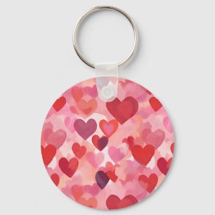 Pink and Red Watercolor Hearts Romantic Coquette Keychain