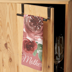Pink and red watercolor roses customizable kitchen towel