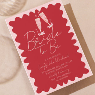 Pink and Red Wave Bachelorette Weekend Itinerary Invitation