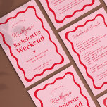 Pink and Red Wave Bachelorette Weekend Itinerary Invitation<br><div class="desc">Pink and Red Wavy Bachelorette Weekend Itinerary</div>