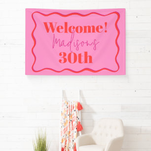 Pink and Red Wavy Border 30th Birthday Banner