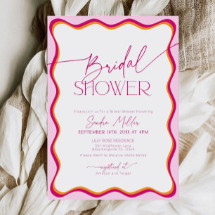 Pink and Red Wavy Border Bridal Shower Invitation
