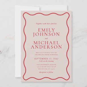 Pink and Red Wavy Frame Modern Wedding Invitation