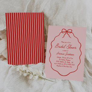 Pink and Red Wavy Hand Drawn Bow Bridal Shower Invitation