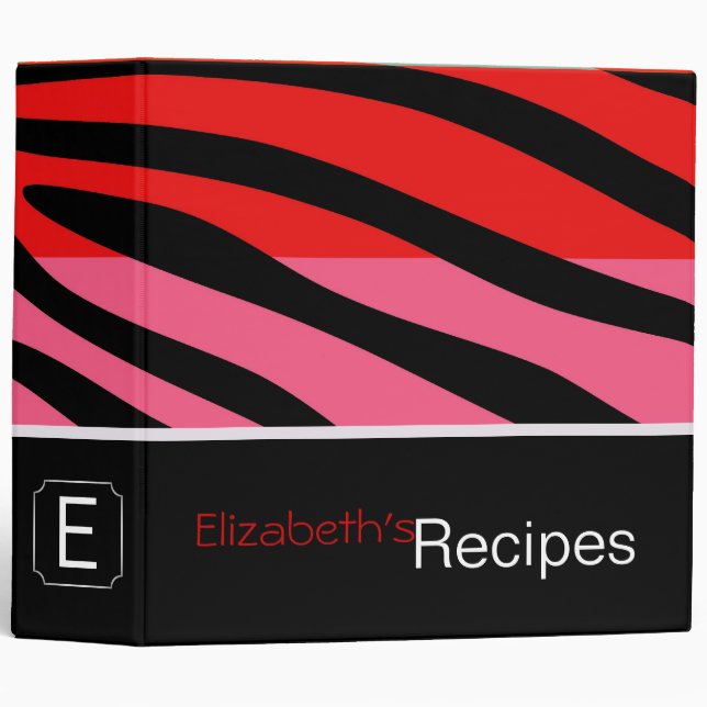 Pink and Red Zebra Print Retro Pattern Binder (Front/Spine)