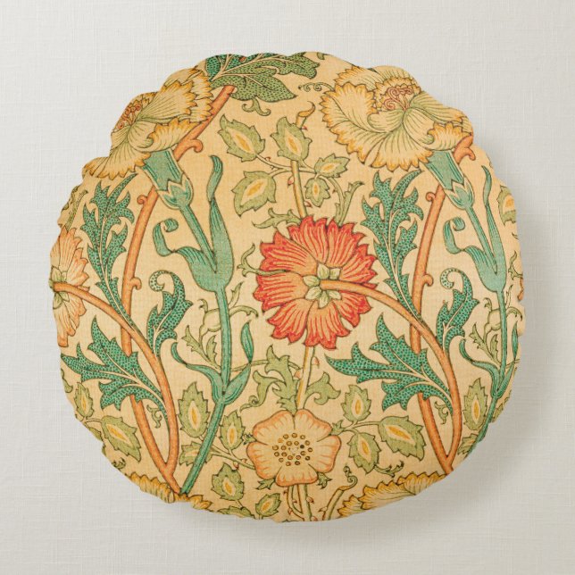 Pink and Rose by William Morris Round Pillow (Front)