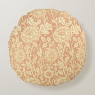 Pink and Rose by William Morris, Vintage Flowers Round Pillow