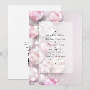Pink and Rose Gold Balloons QR Code RSVP Wedding Invitation