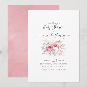 Pink and Rose Gold Floral Baby Shower Invitation