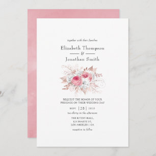 Pink and Rose Gold Floral Wedding Invitation