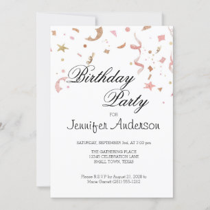 Pink and Rose Gold Glitter Confetti Invitation