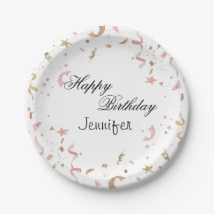 Pink and Rose Gold Glitter Confetti Paper Plate
