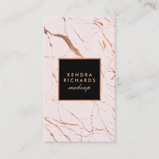 Pink and Rose Gold Marble Makeup Artist Business Card (Front)