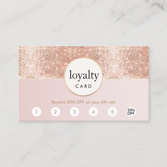Pink and Rose Gold Sequin Salon 6 Punch Loyalty Card (Front)
