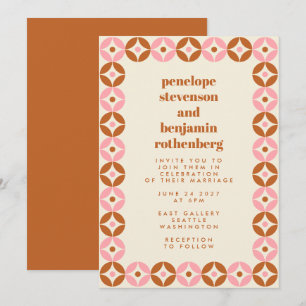 Pink and Rust Mid Mod Geometric Chic Wedding Invitation