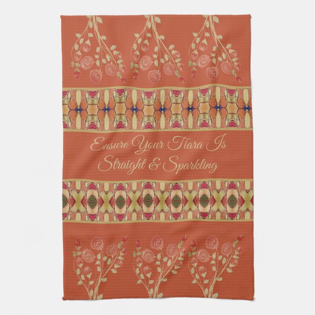 Pink And Rusty Orange Kitchen Towel (Vertical)