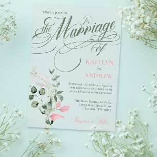 Pink and Sage Floral Elegant Script Wedding Acrylic Invitations