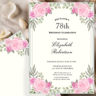 Pink and Sage Green Floral 78th Birthday Invitation