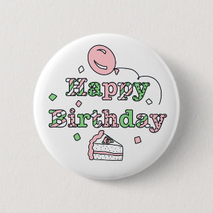 Pink and Sage Green Happy Birthday 2 Inch Round Button