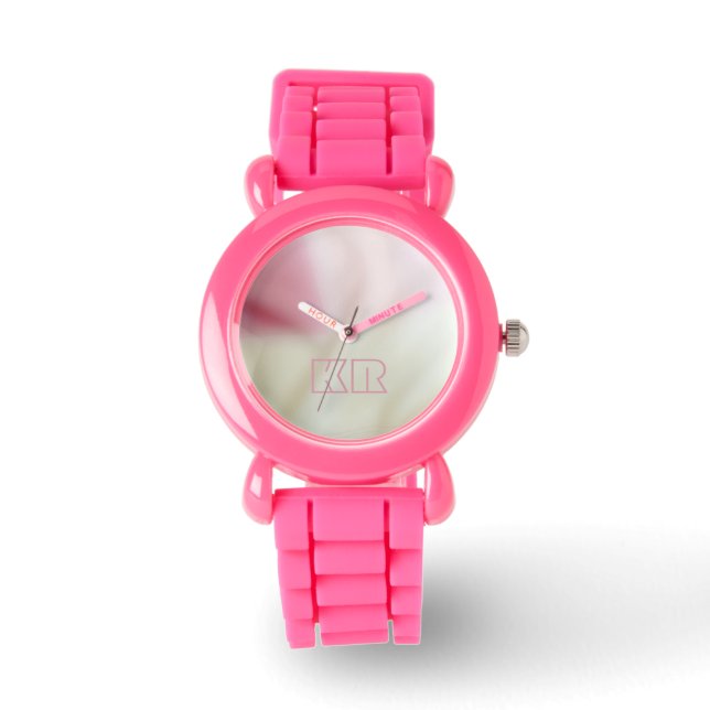 Pink and satin fabric effect with your initials watch (Front)
