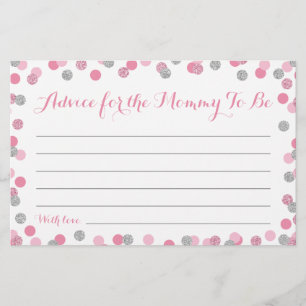 Pink and Silver Baby Shower Advice for Mom Cards