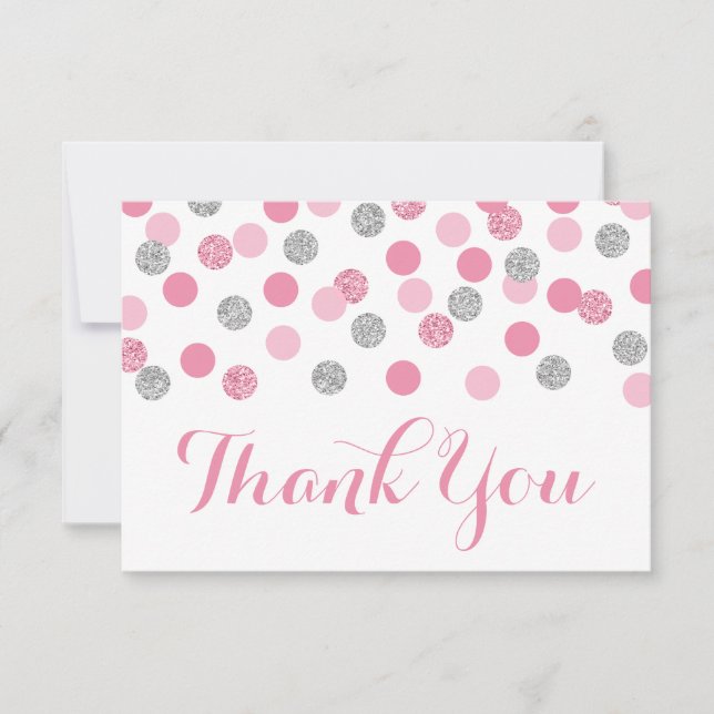 Pink and Silver Baby Shower Thank You Cards Flat (Front)