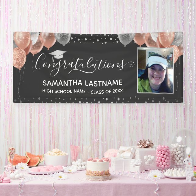 Pink and Silver Balloons Graduation Banner (Party)