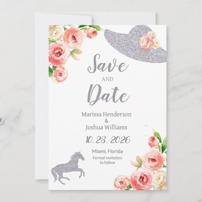 Pink and Silver Bridal Shower Save The Date Invitation (Front)